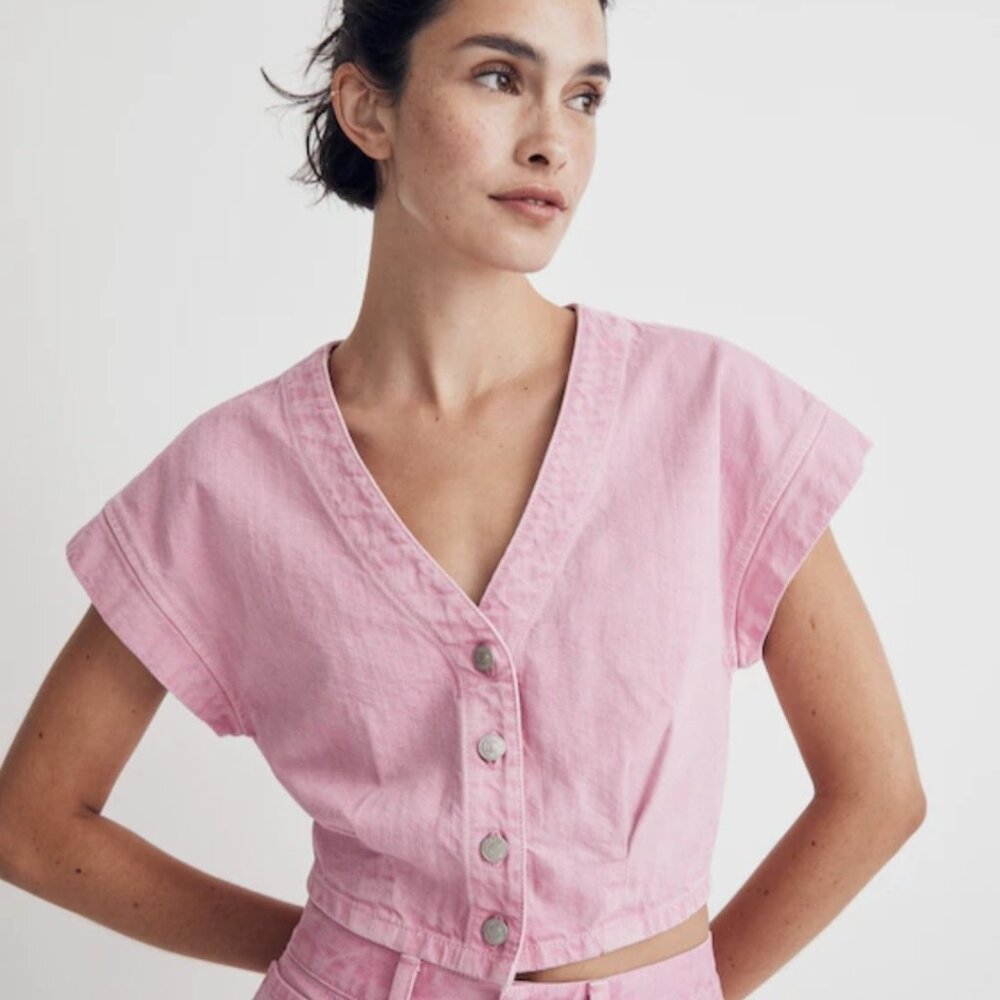 (NWOT) Madewell - Denim Cap Sleeve Top - Retro Pink (Size 2)